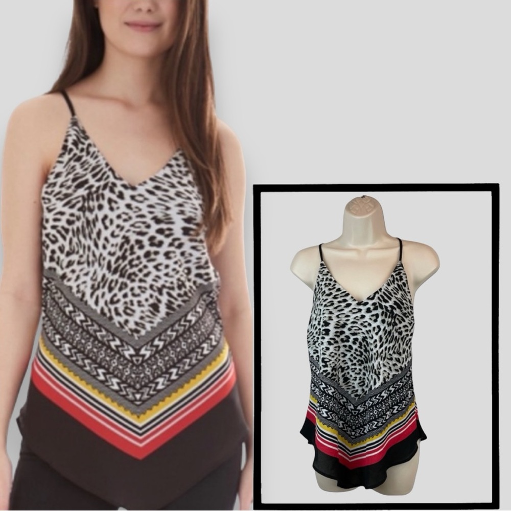 IZ Byer Animal Print Scarf Camisole Tank Top with Handkerchief Top